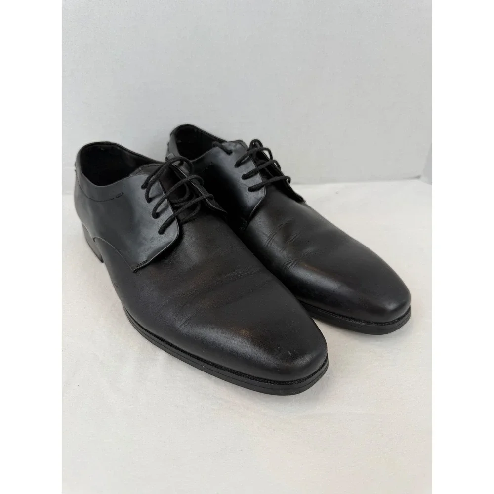 Steve Madden P-Quilt Mens Black‎ Leather Derby Dress Shoes Size 9.5 M Lace Up